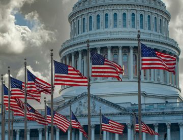 USA flags in front of the United States Capitol