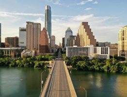 Downtown Austin with view of Capitol building taken from South Congress Bridge.