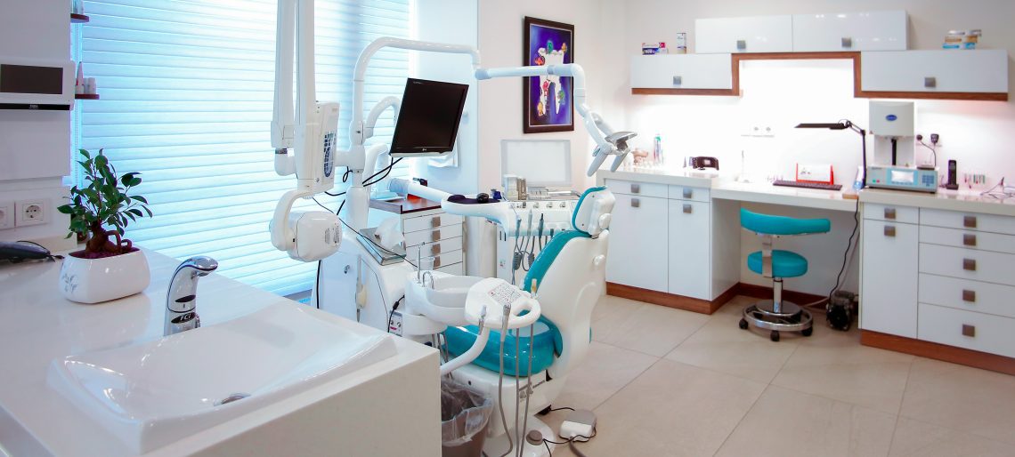 A photograph of an empty dentist office