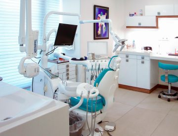 A photograph of an empty dentist office