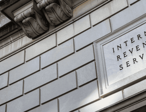 marble plaque on a building that says "Internal Revenue Service"