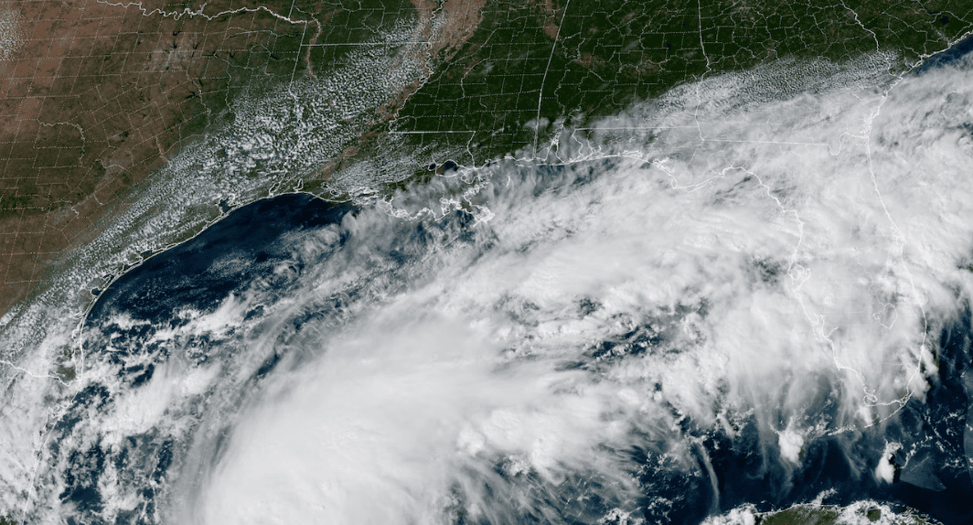 view of hurricane isaias over a map of the USA gulf coast