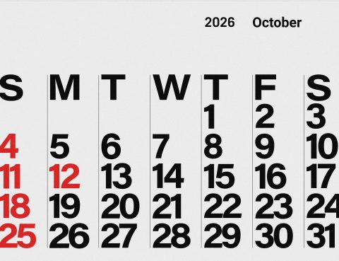 A picture of a calendar for October 2026